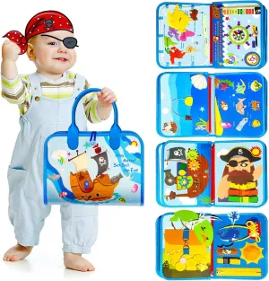 Busy Board for Toddlers 8 in 1 Montessori Toys for 2 Year Old Girl Boy Birthday Gift Preschool Learning Activities with Life Skill, Alphabet, Number, Puzzles, Dress ups Toddler Travel Toys