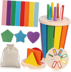 Cabilock 1 Set Montessori Colorful Wood Shape Sorter Geometric Matching Blocks Engaging Early Development for Critical Thinking and Cognitive Growth