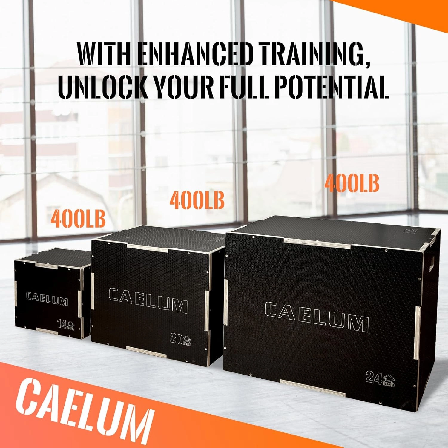 CAELUM 3-in-1 Wood Plyo Box - Non-Slip Plyometric Jump Box for Home & Gym, 400lbs Bearing Fitness Launch Box for Jumping Squats Step-ups Strength Training