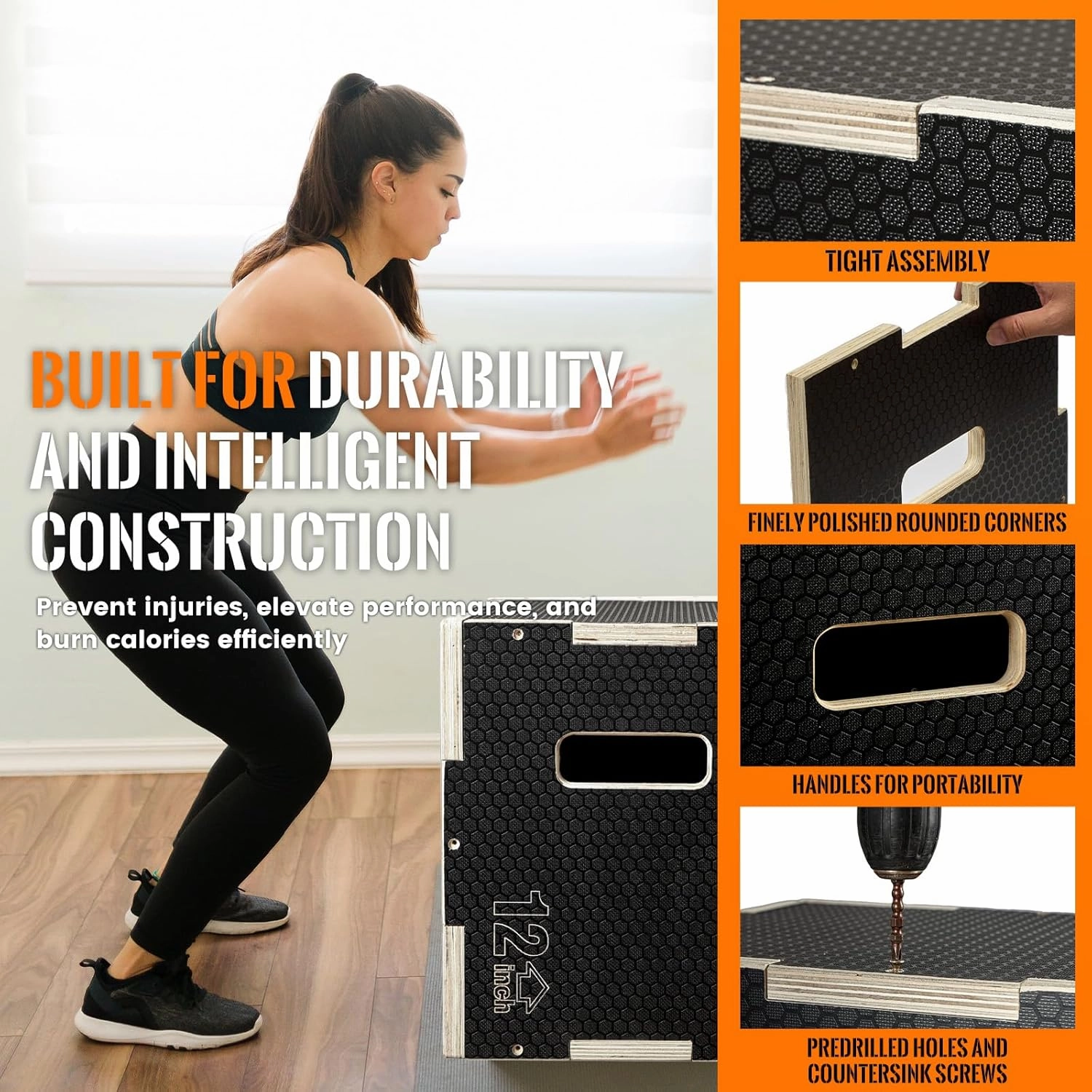 CAELUM 3-in-1 Wood Plyo Box - Non-Slip Plyometric Jump Box for Home & Gym, 400lbs Bearing Fitness Launch Box for Jumping Squats Step-ups Strength Training