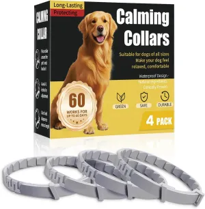 Calming Collar For Dogs 4 Packs,Dog Calming Collar,Pheromone Collar For Dogs,Relief Anxiety Stress Separation,Lasts 60 Days,25 Inches Size Flexible Adjustable,For All Small Medium And Large Dog Grey