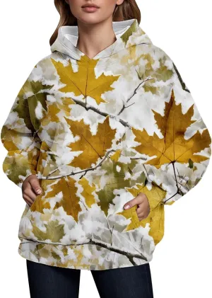 Camo Hoodie Womens Fall Fashion 2024 Trendy Camo Sweatsuits Oversized Long Sleeve Maple Leaf Print Fle