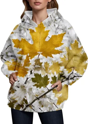 Camo Hoodie Womens Fall Fashion 2024 Trendy Camo Sweatsuits Oversized Long Sleeve Maple Leaf Print Fle