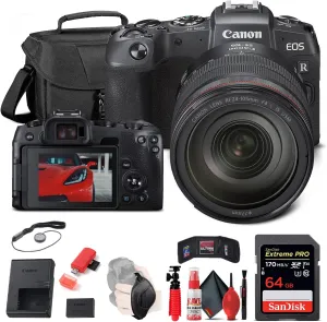 Canon EOS RP Mirrorless Digital Camera with 24-105mm Lens (3380C012), 64GB Memory Card, Case, Card Reader, Flex Tripod, Hand Strap, Cap Keeper, Memory Wallet, Cleaning Kit (Renewed)