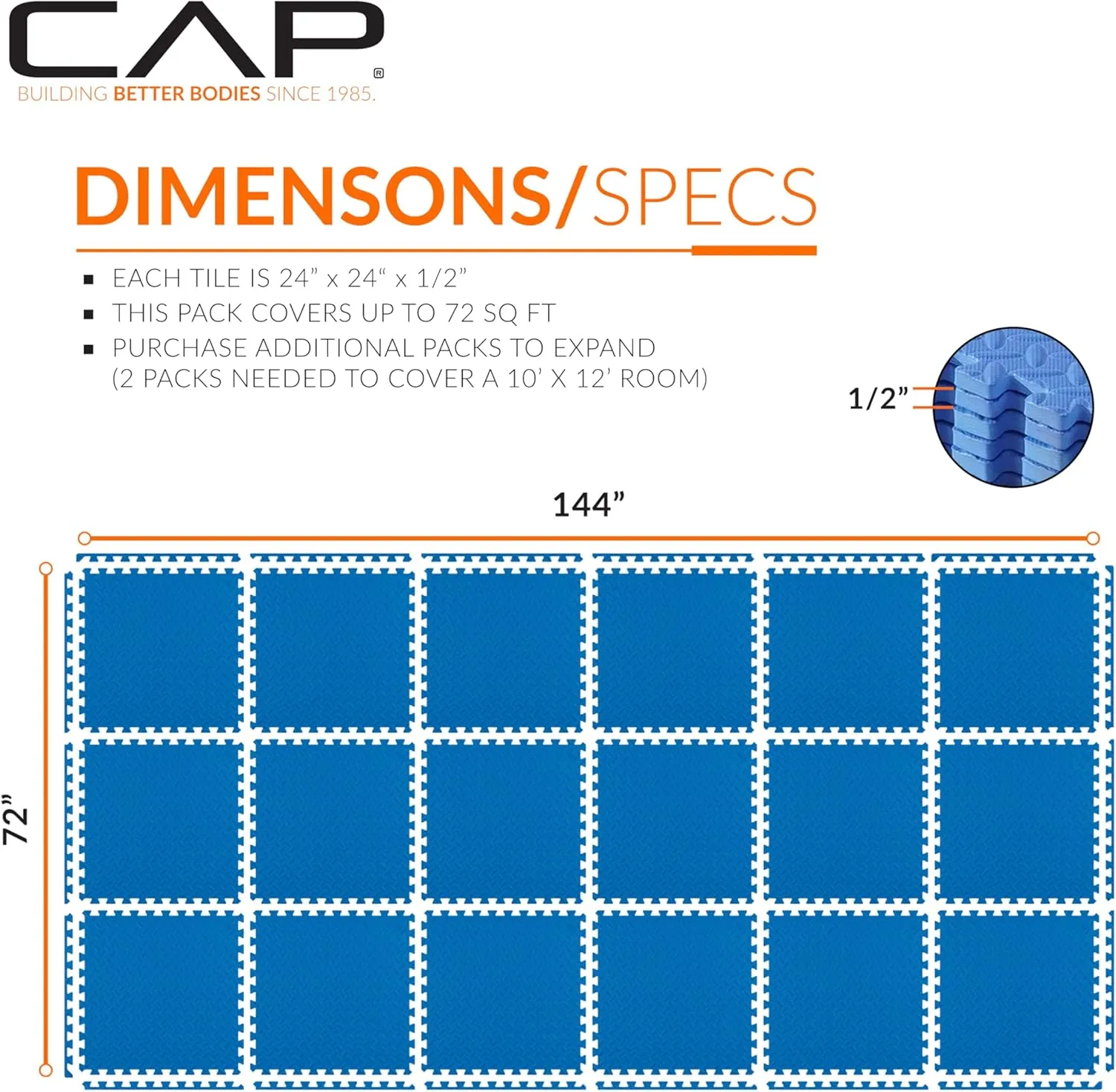 CAP Barbell Exercise Puzzle Mats Packs Tiles 24"x24" x 1/2" | Multiple Options
