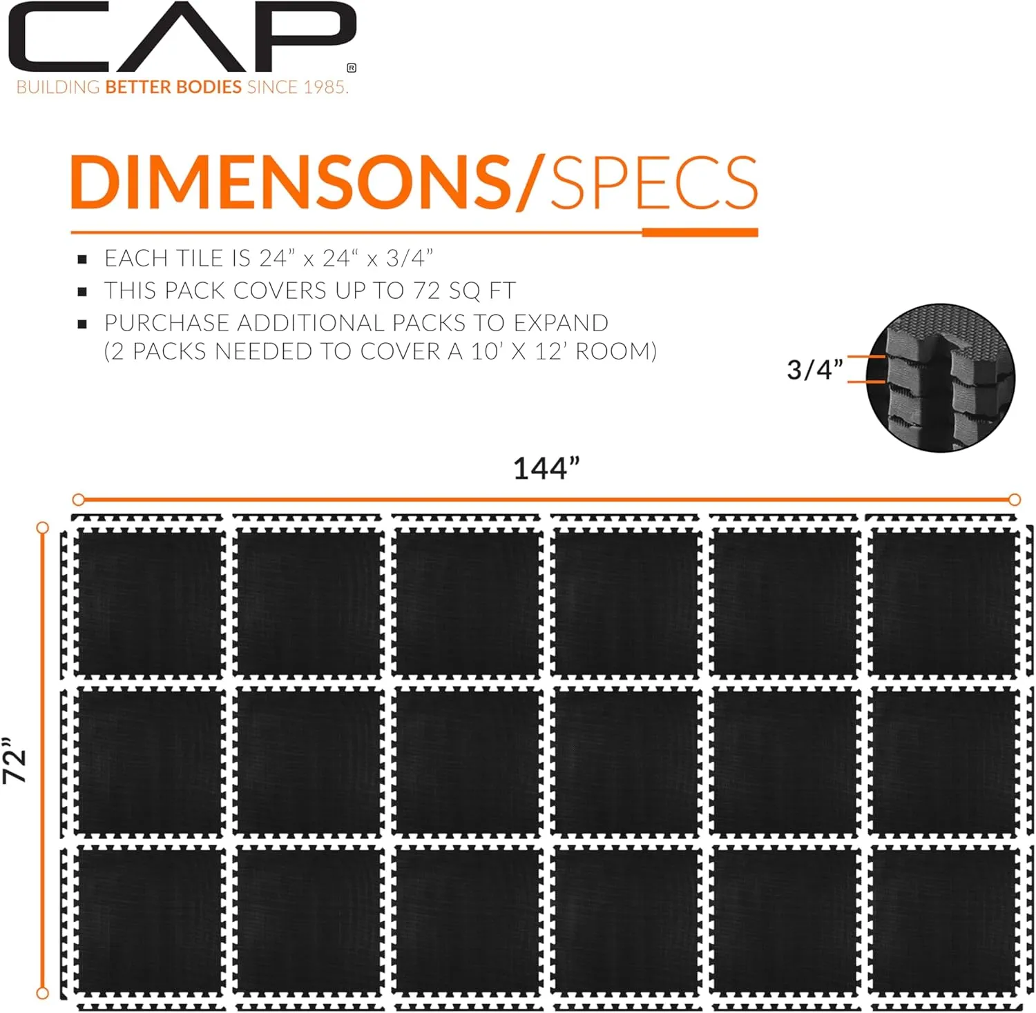 CAP Barbell Exercise Puzzle Mats Packs Tiles 24"x24" x 3/4" | Multiple Options