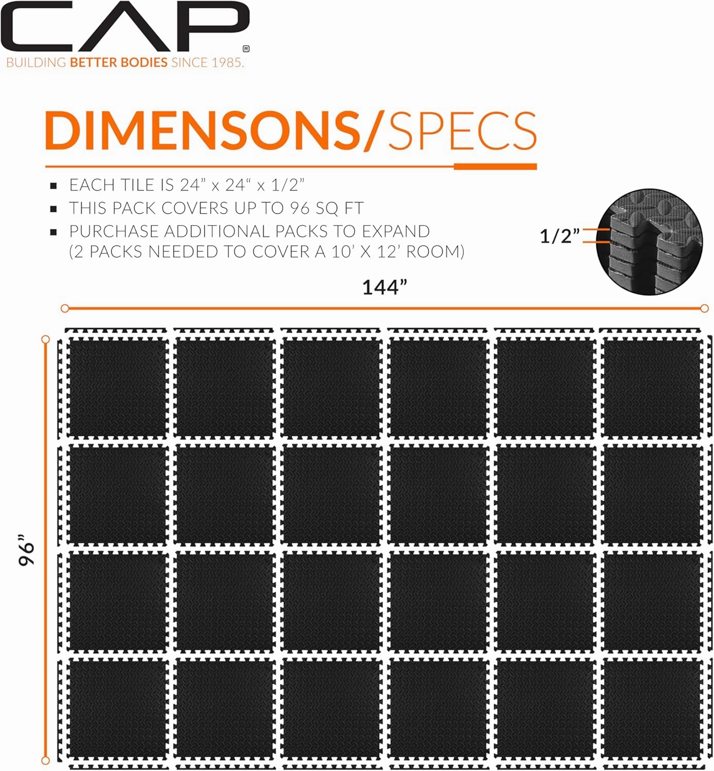 CAP Barbell Exercise Puzzle Mats Packs Tiles 24"x24" x 1/2" | Multiple Options