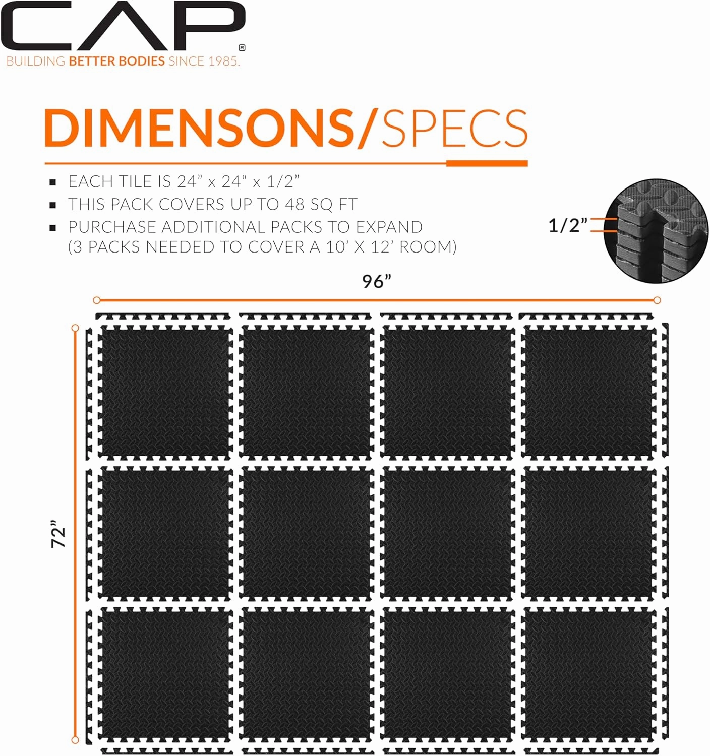 CAP Barbell Exercise Puzzle Mats Packs Tiles 24"x24" x 1/2" | Multiple Options