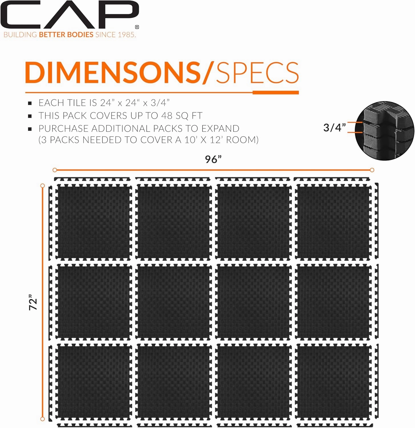 CAP Barbell Exercise Puzzle Mats Packs Tiles 24"x24" x 3/4" | Multiple Options