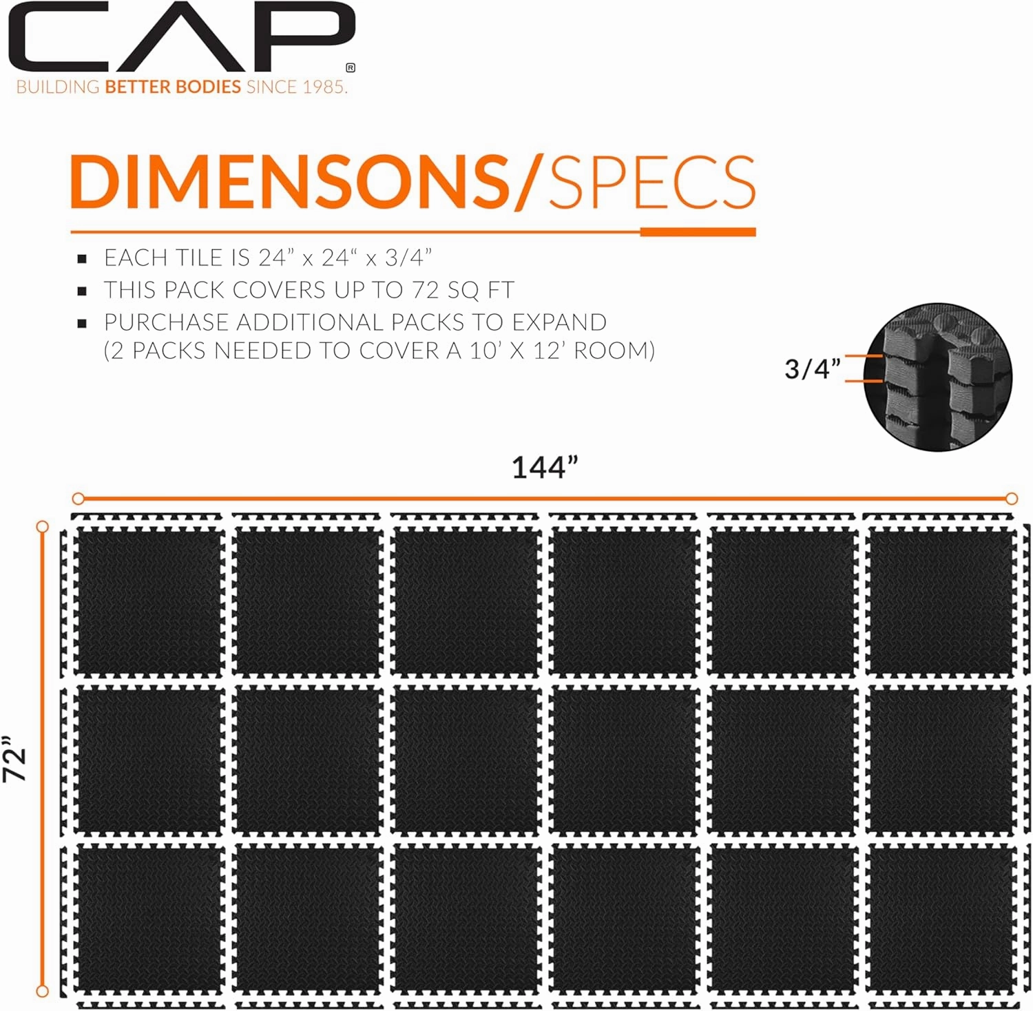 CAP Barbell Exercise Puzzle Mats Packs Tiles 24"x24" x 3/4" | Multiple Options