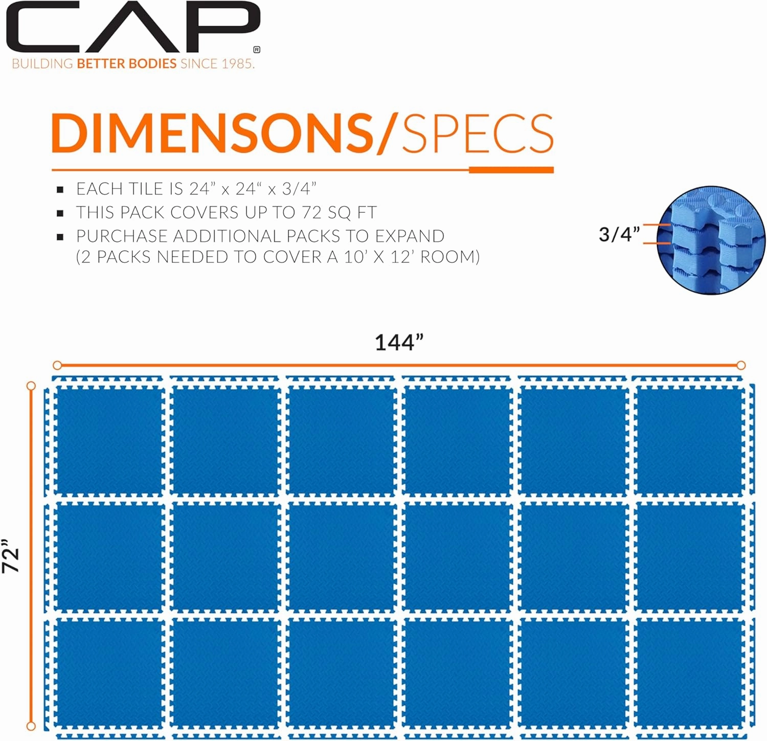 CAP Barbell Exercise Puzzle Mats Packs Tiles 24"x24" x 3/4" | Multiple Options