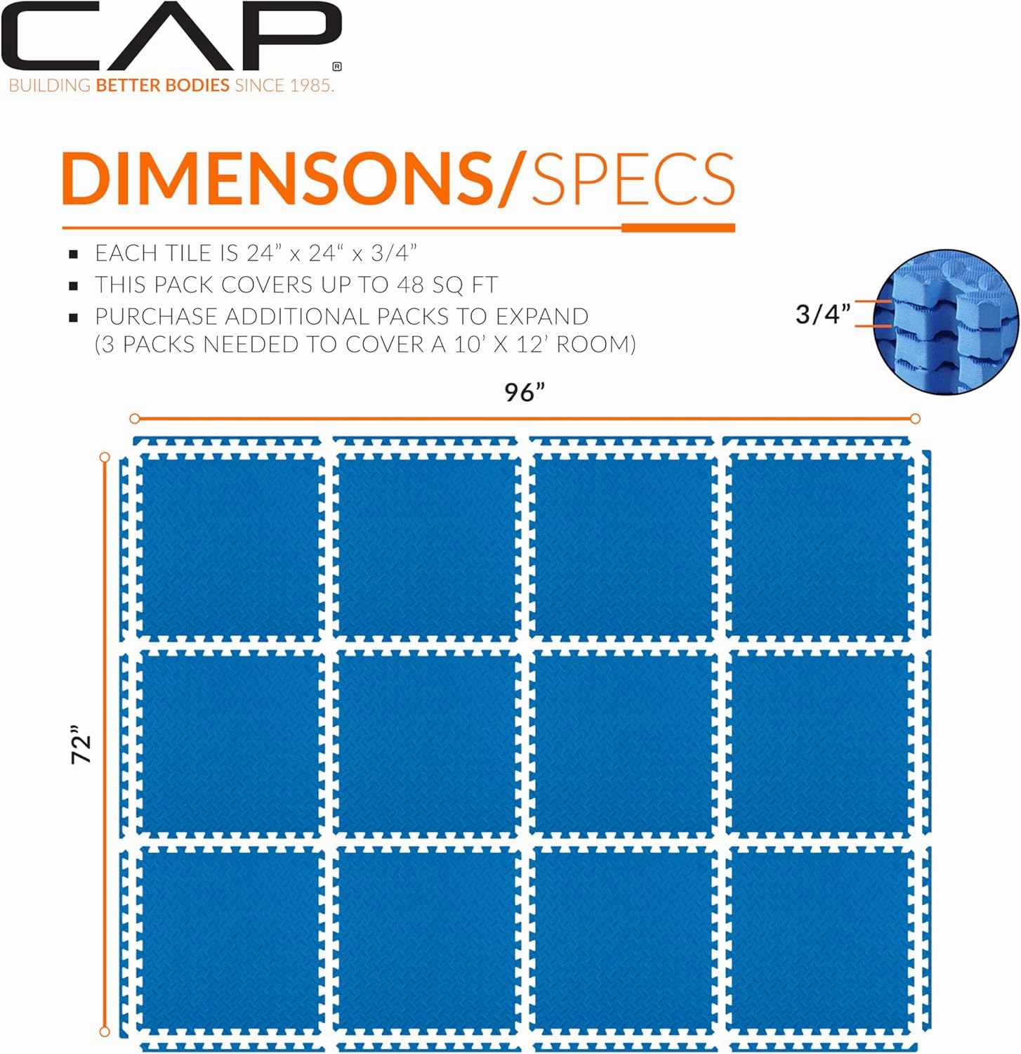 CAP Barbell Exercise Puzzle Mats Packs Tiles 24"x24" x 3/4" | Multiple Options