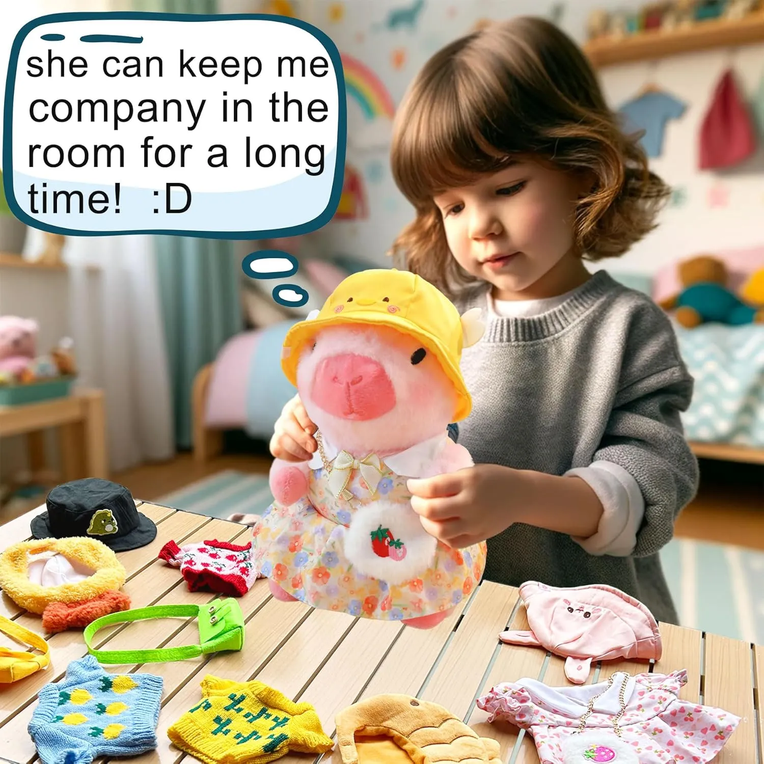 Capybara Plush with 9 pcs Clothes & Accessories, 10.2 in Cute Capybara Stuffed Animal Plush Toys, Dress Up Cute Plushies for Girls/Boys (Brown)