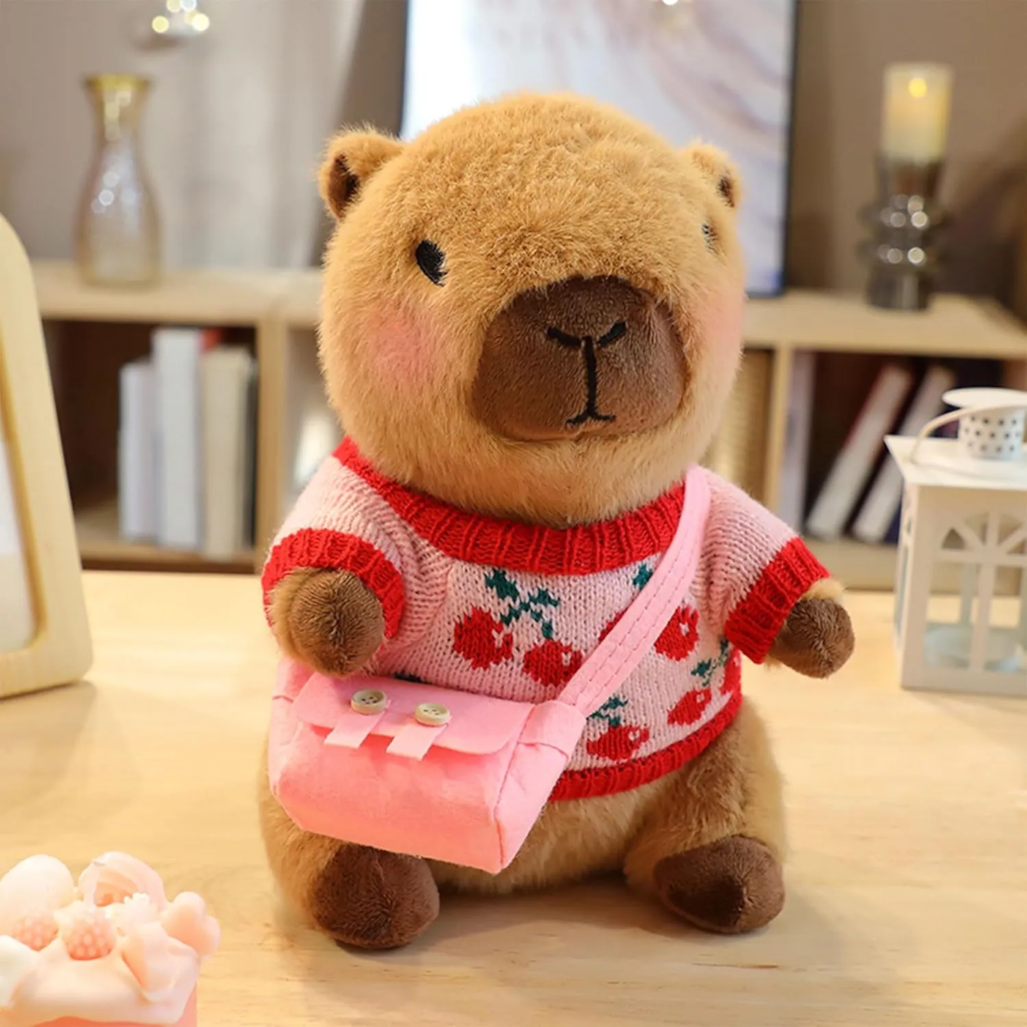 Capybara Plush with 9 pcs Clothes & Accessories, 10.2 in Cute Capybara Stuffed Animal Plush Toys, Dress Up Cute Plushies for Girls/Boys (Brown)