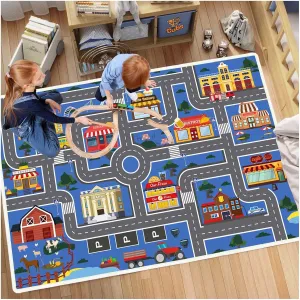 Car Play Mat for Boys and Girls, Non-Slip Kids Play Rug Road Rug for Kids Playroom