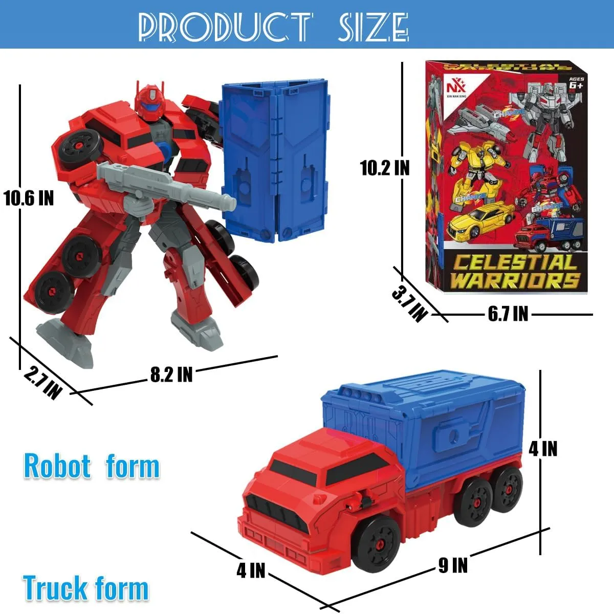 Car Robot Toys, 10“ Inch 2 in 1 Model Action Figures, Birthday Party Gifts Favors for Boys Age 5 6 7 8 9