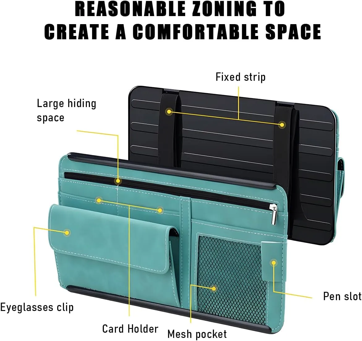 Car Sun Visor Organizer, Soft Leather Surface Eyeglasses Note Card Holder Car Storage Bag, Scratch-Resistant Waterproof Auto Sunshade Organizer Bag, Car Accessories (Brown)