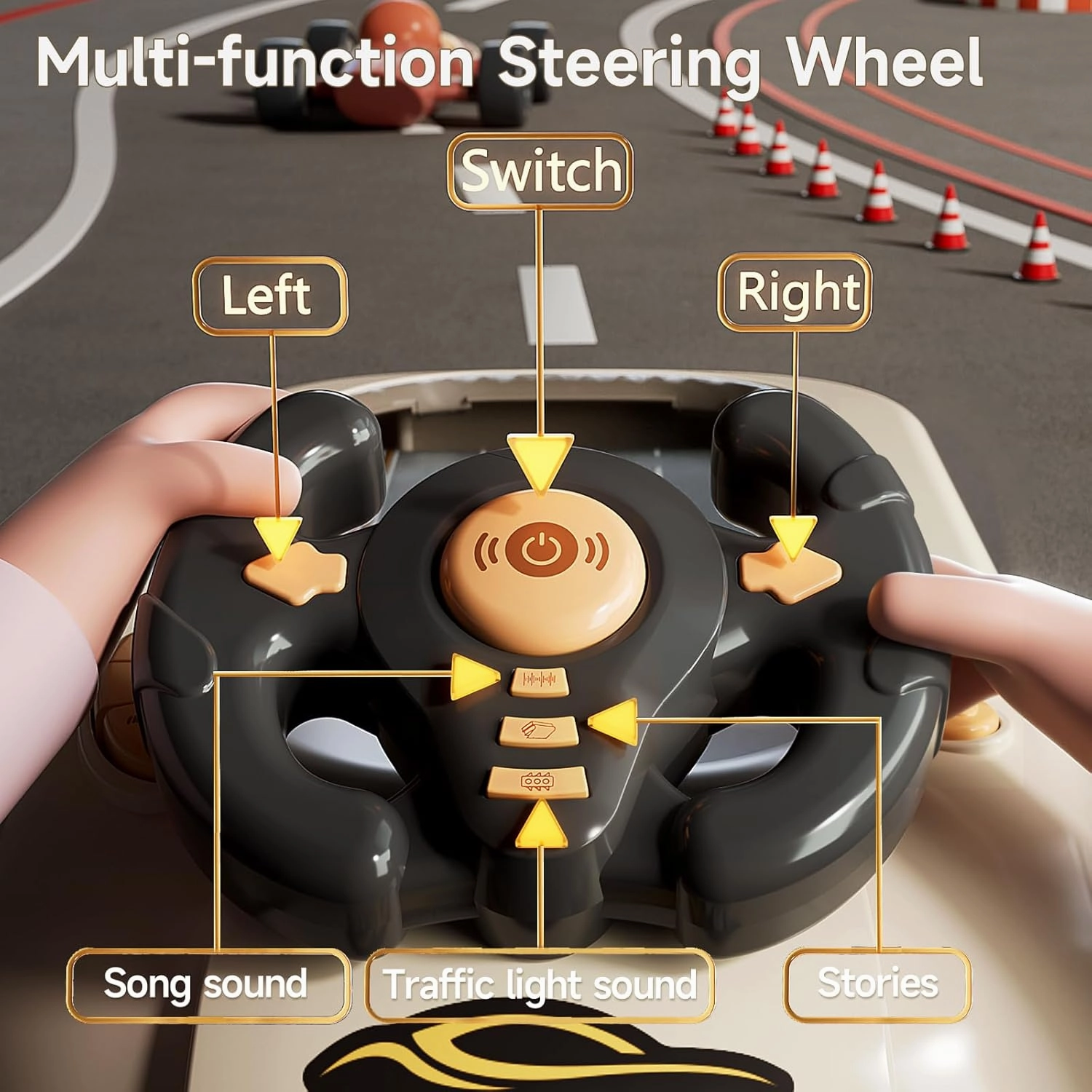 Car Adventure Toy with Steering Wheel,Steering Wheel Toy with Music,Interactive Simulation Driving Toddler Simulated Driving Racing Car Game with Sound Age 3  Year Old (White)