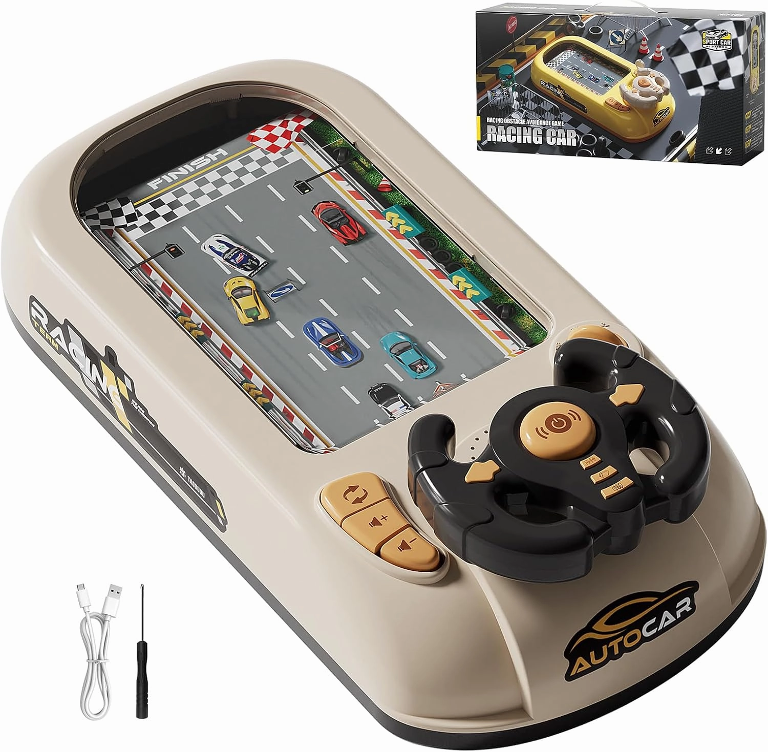 Car Adventure Toy with Steering Wheel,Steering Wheel Toy with Music,Interactive Simulation Driving Toddler Simulated Driving Racing Car Game with Sound Age 3  Year Old (White)
