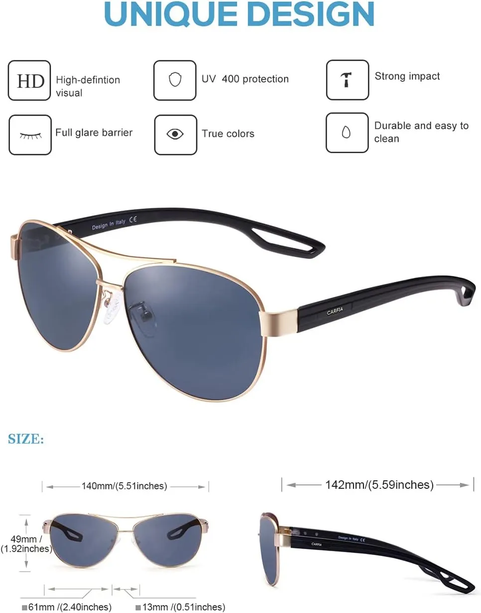 CARFIA Polarized Sunglasses for Women UV Protection Ultra-Lightweight Comfort Metal Frame Driving Glasses CA3210