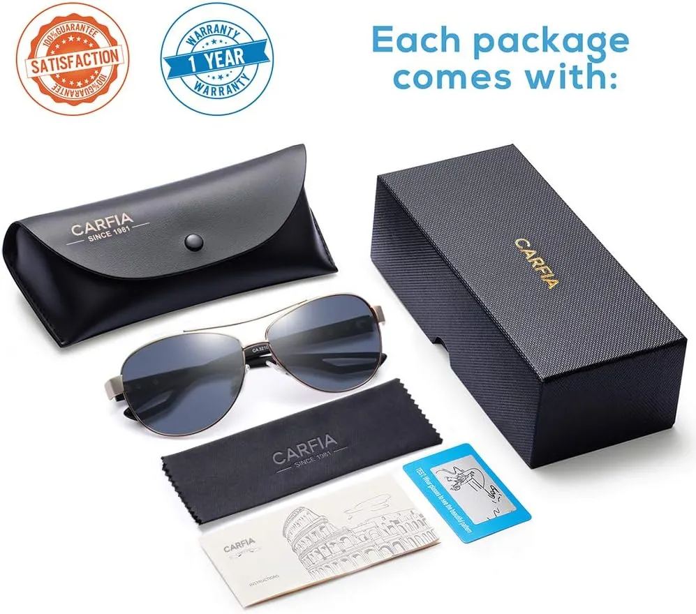 CARFIA Polarized Sunglasses for Women UV Protection Ultra-Lightweight Comfort Metal Frame Driving Glasses CA3210