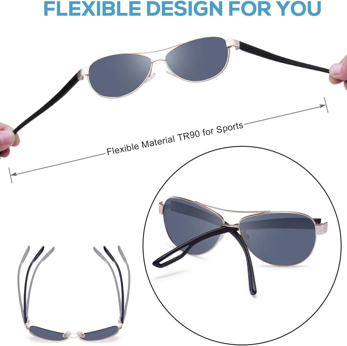 CARFIA Polarized Sunglasses for Women UV Protection Ultra-Lightweight Comfort Metal Frame Driving Glasses CA3210