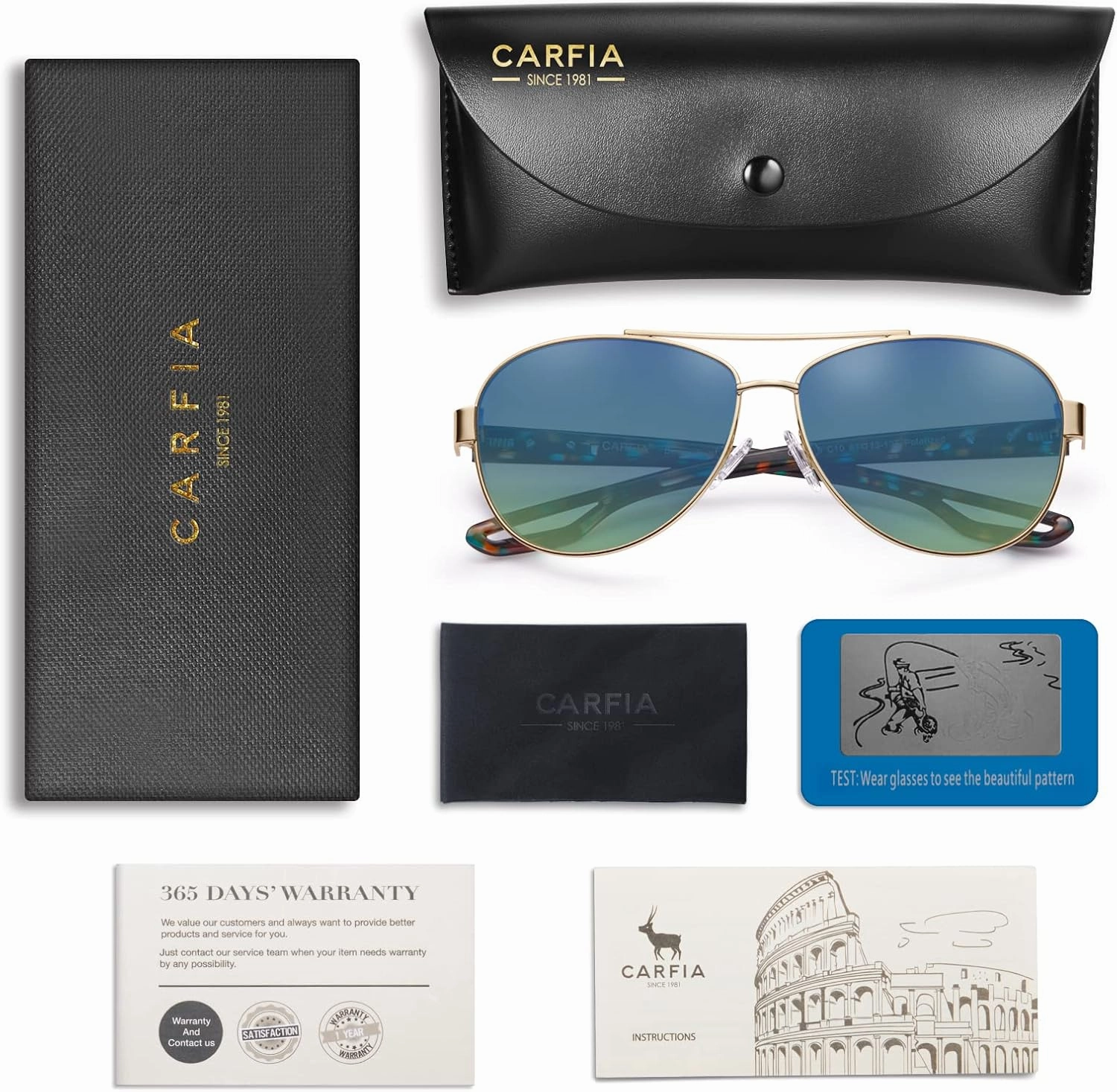 CARFIA Polarized Sunglasses for Women UV Protection Ultra-Lightweight Comfort Metal Frame Driving Glasses CA3210