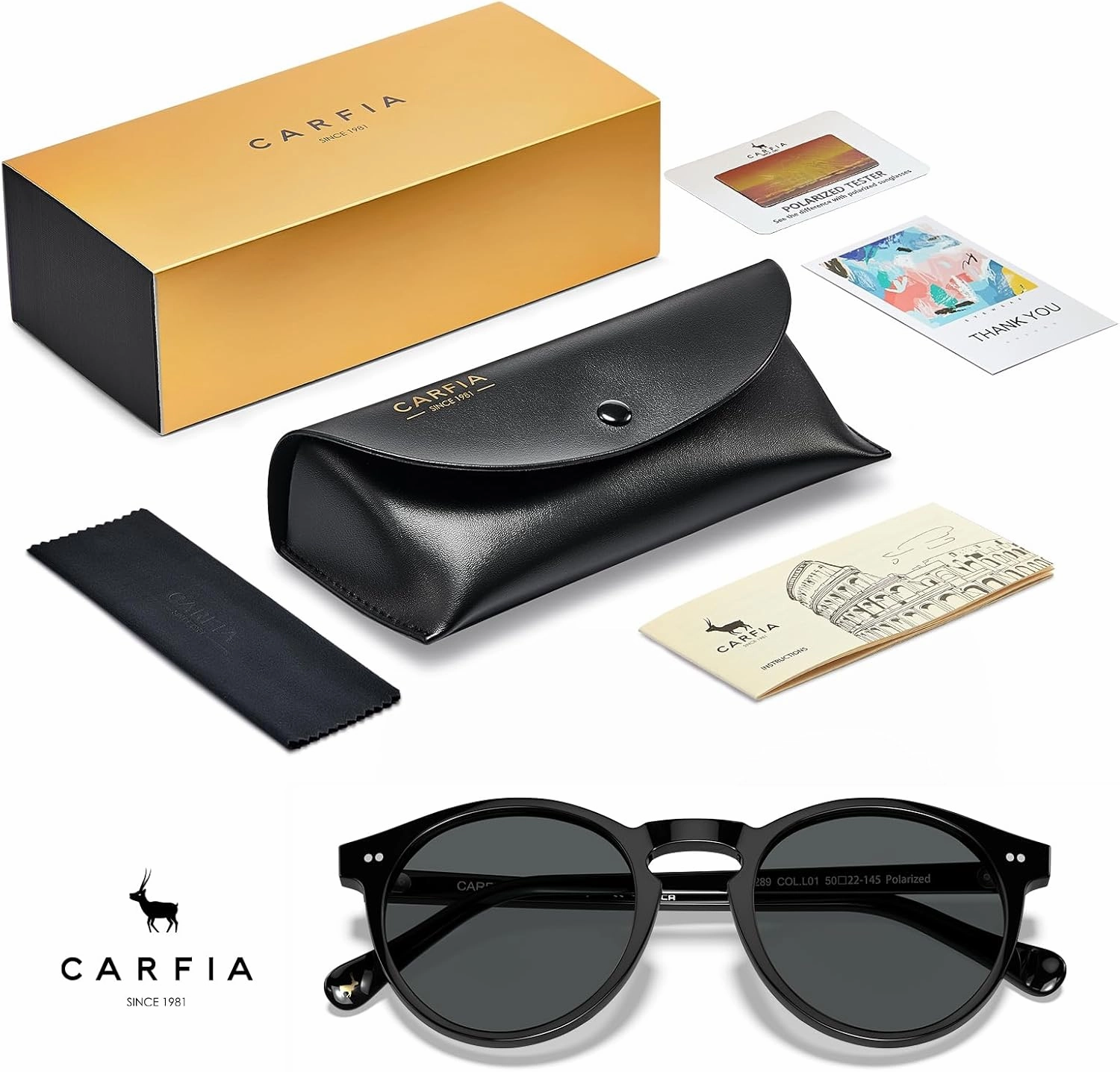 CARFIA Round Acetate Mens Sunglasses Polarized UV Protection Classic Retro Sun Glasses CA5289L