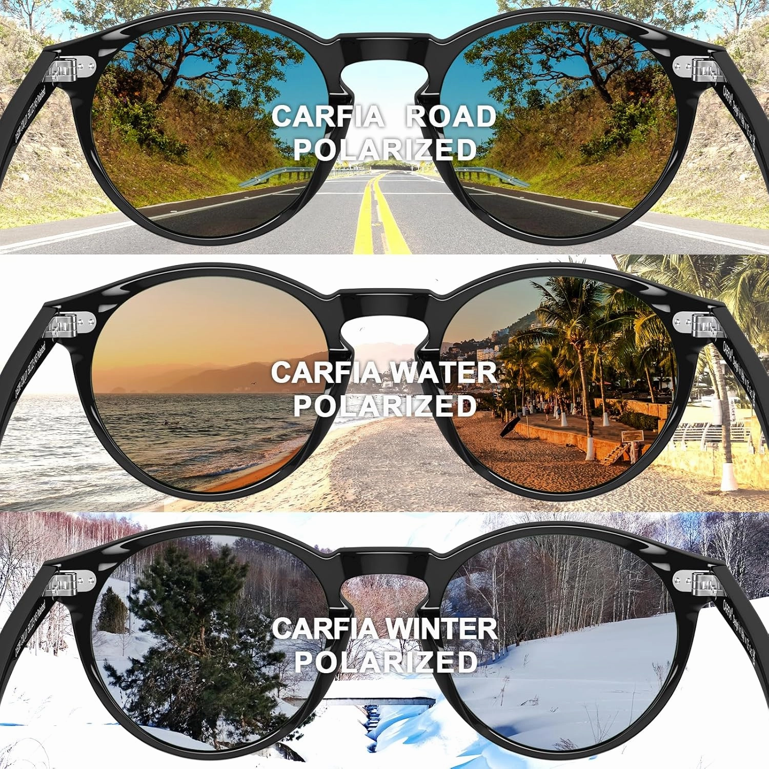 CARFIA Round Acetate Mens Sunglasses Polarized UV Protection Classic Retro Sun Glasses CA5289L