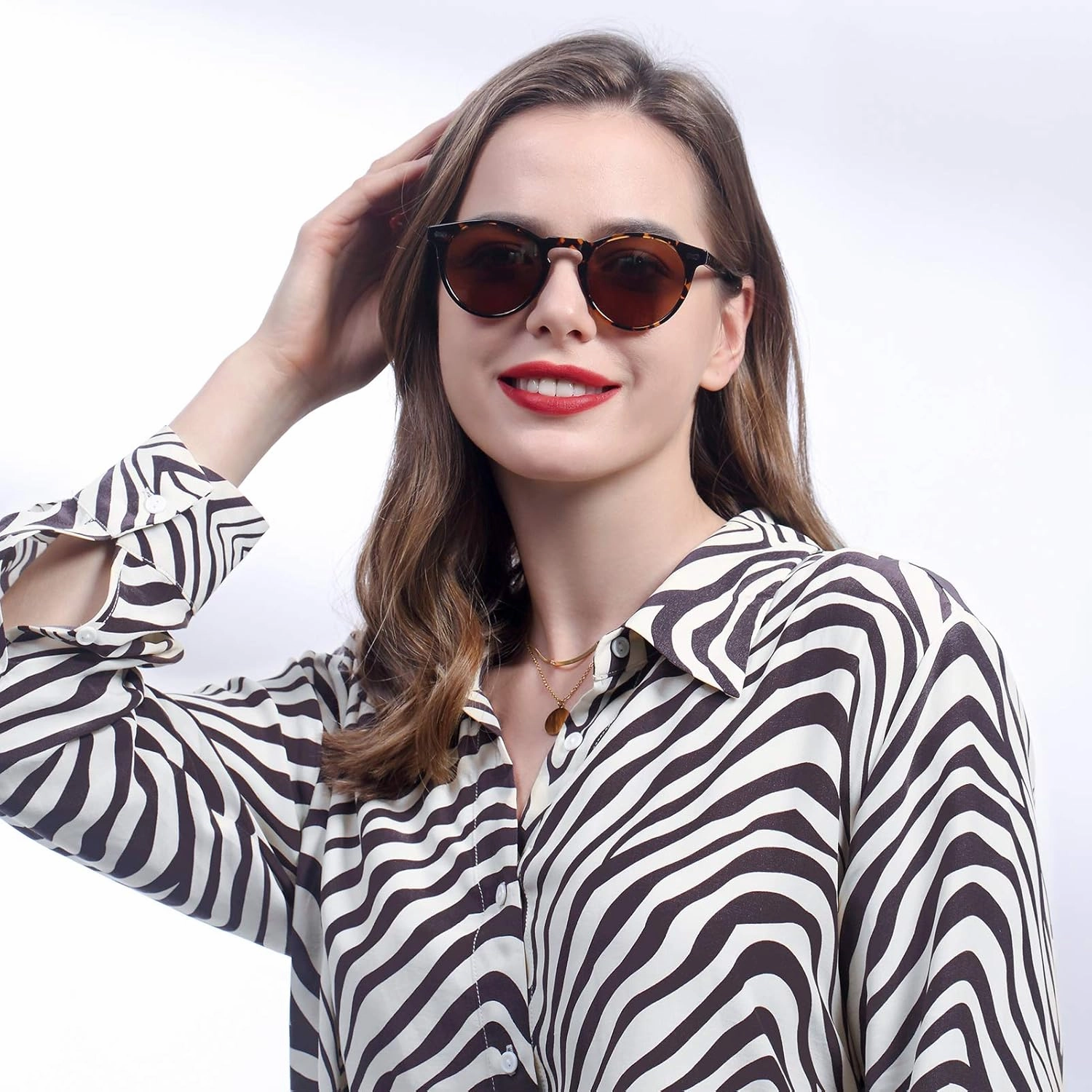 CARFIA Round Acetate Polarized Sunglasses for Women Small Face UV Protection with Leather Case CA5288