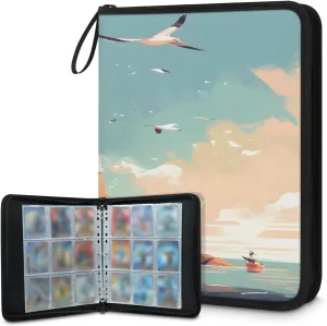 Cartoon Lighthouse 3 Ring Trading Zipper Binder Strap, Trading Card Binder 9 Pocket, 900 Pockets Card Holder with 50 Removable Sleeves for Game Cards