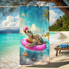 Cartoon Turtle Beach Towel Cute Colorful Turtle Print Microfiber Quick Dry Soft Sand Free Lightweight Bath Towel, Pool Picnic Essentials, Vacation Camping Travel 62x31 Inch
