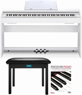 Casio PX-770WE Privia Digital Home Piano (White) Bundle with Keyboard Bench (Black) and Learning Book (3 Items)