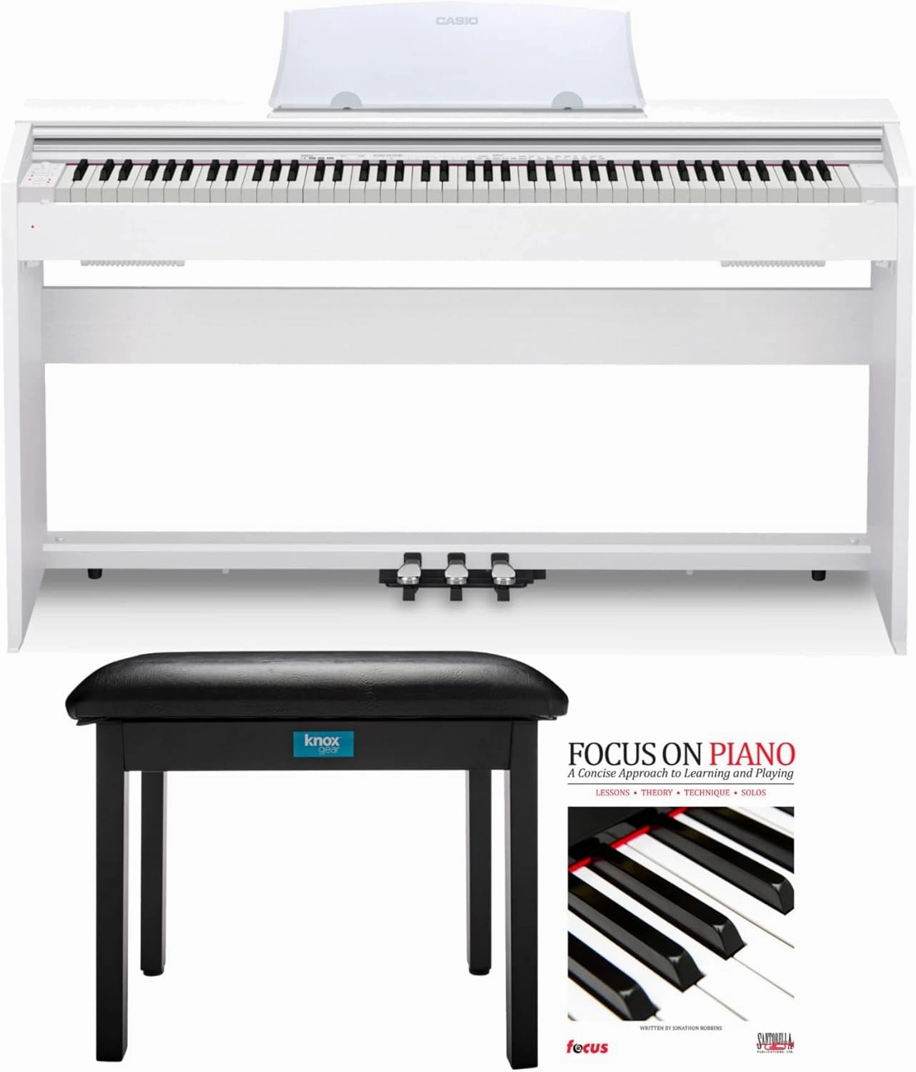 Casio PX-770WE Privia Digital Home Piano (White) Bundle with Keyboard Bench (Black) and Learning Book (3 Items)