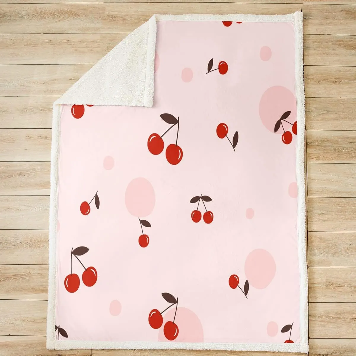 Castle Fairy Cute Cherry Berry Throw Blankets,Cartoon Sweet Fruits Blankets for Kids Girls Teens Women Bedroom Decor Pink Fleece Blanket Lovely Delicious Food Sherpa Blanket,for Chair/Sofa,50"x60"