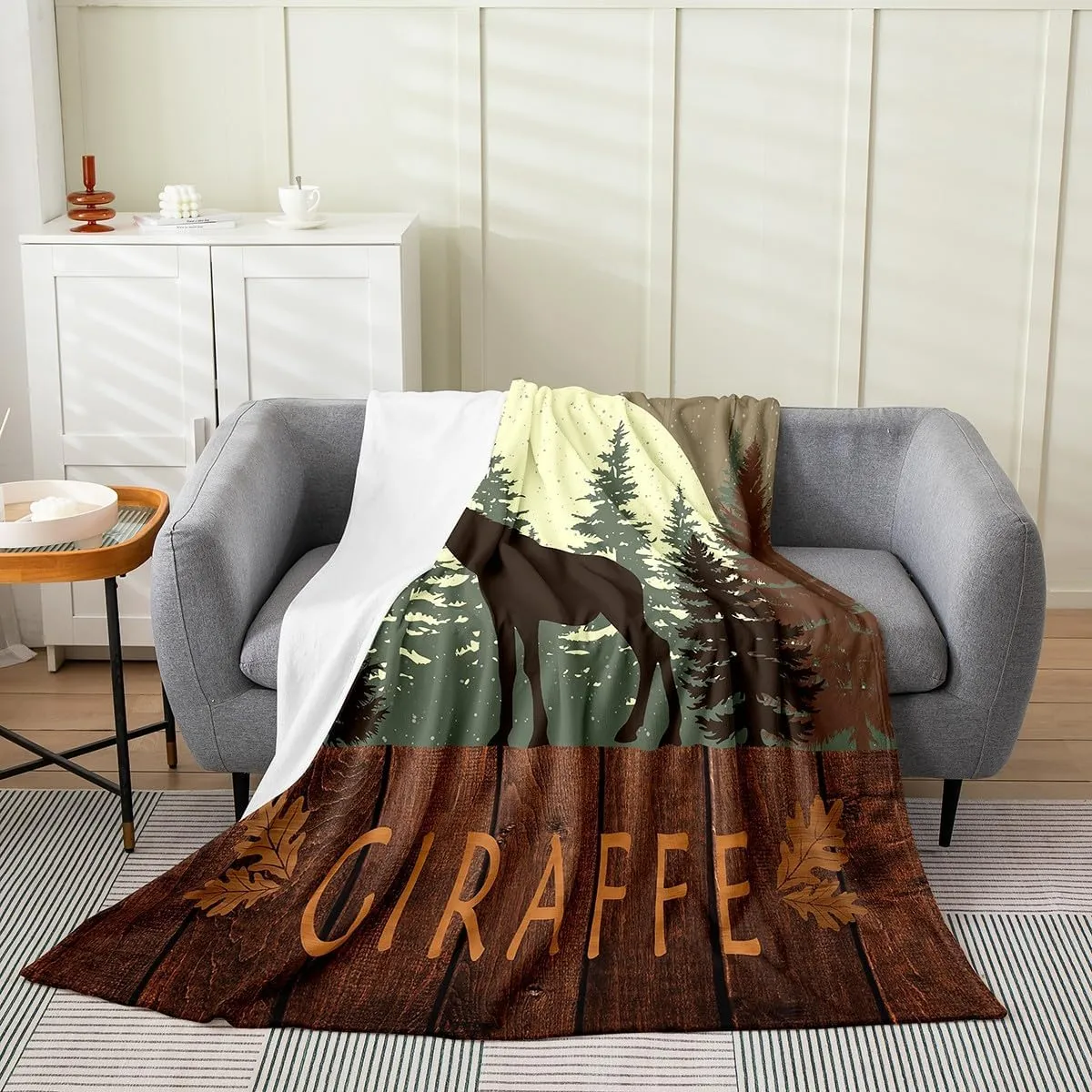 Castle Fairy Cute Giraffe Throw Blanket 40x50 Lodge Cabin Jungle Rustic Style Flannel Blanket for Kids Teens Adults Wild Animal Pine Trees Bed Blanket for Couch Bed Party