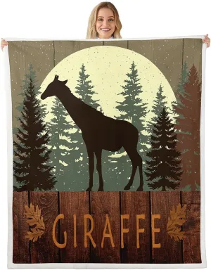 Castle Fairy Cute Giraffe Throw Blanket Queen Lodge Cabin Jungle Rustic Style Fleece Blanket for Kids Teens Adults Wild Animal Pine Trees Bed Blanket for Couch Bed Party
