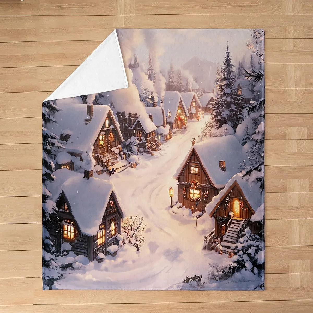Castle Fairy Farmhouse Throw Blanket Winter Theme Christmas Rustic Style Fleece Blanket for Kids Teens Adults Retro Wood Cabin Jungle Pine Tree Flannel Blanket for Housewarming Twin 60x80