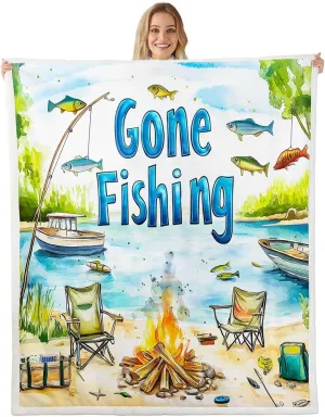 Castle Fairy Lakeside Fishing Fleece Flannel Blanket,Outdoor Camping Adventure Bed Blanket for Bed Sofa Couch,60"x80"Kids Boys Coastal Boat Bed Plush Blanket,Fisherman Fishing Lightweight Blanket