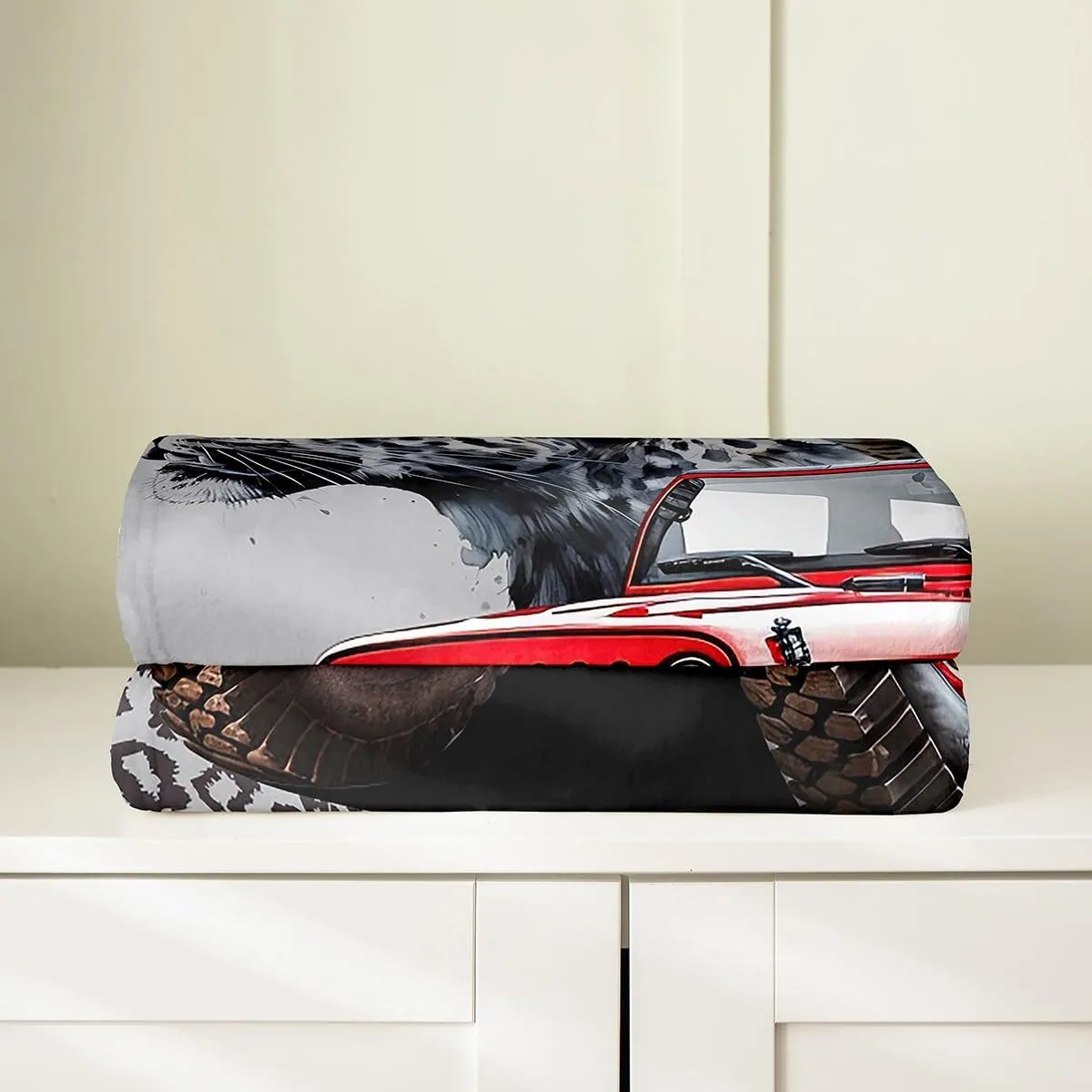 Castle Fairy Red Off-Road Vehicle Throw Blanket Queen Leopard Print Watercolor Jungle Wild Animal Fleece Blanket for Kids Boys Teens Adults 3D Modern Vehicle Flannel Blanket for Sofa
