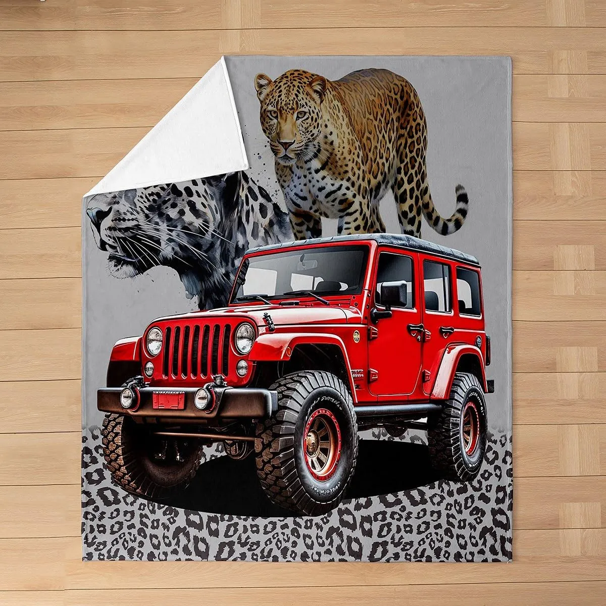 Castle Fairy Red Off-Road Vehicle Throw Blanket Queen Leopard Print Watercolor Jungle Wild Animal Fleece Blanket for Kids Boys Teens Adults 3D Modern Vehicle Flannel Blanket for Sofa