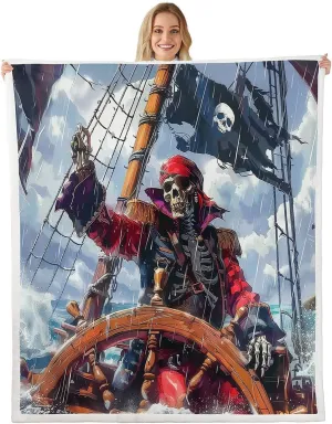 Castle Fairy Skull Pirate Throw Blanket 90x90,Nautical Rudder Sailing Fleece Blankets for Teens Boys Girls,Vintage Western Pirate Boat Fuzzy Blanket All Season Use for Office,Bedroom Sofa Bed Decor