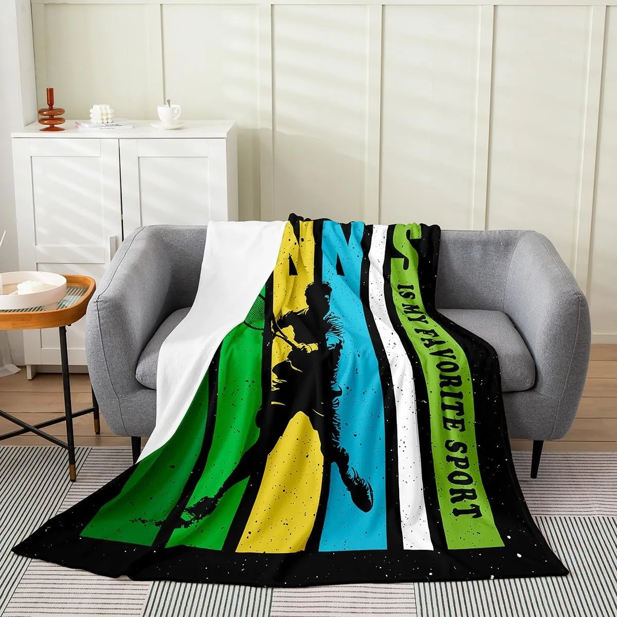 Castle Fairy Tennis Flannel Blanket for Kids Adults,Outdoor Tennis Sport Fuzzy Plush Warm Blankets for Sofa Bed,Athlete Silhouette Breathable Plush Blanket Queen 90"x90"