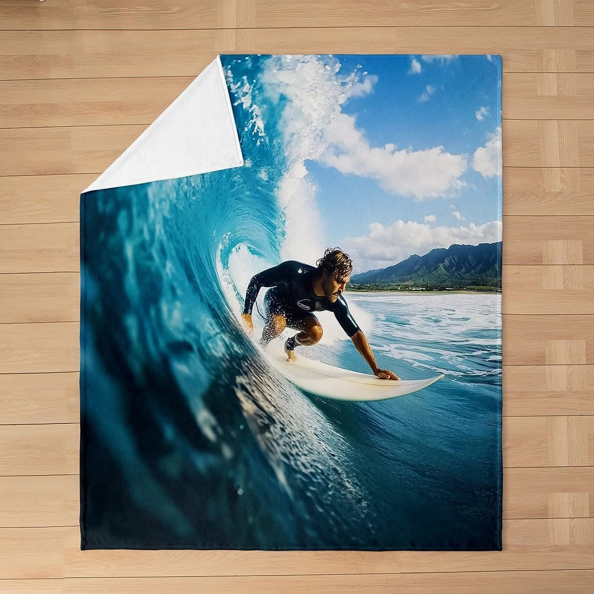 Castle Fairy Summer Surfing Fleece Blanket 3D Ocean Sea Wave Blanket for Kids Teens Present Extreme Sports Competition Throw Blanket Swimming Diving Throw 50x60 Inch Living Room Decor Flannel Blanket