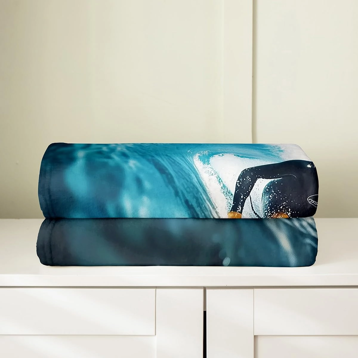 Castle Fairy Summer Surfing Fleece Blanket 3D Ocean Sea Wave Blanket for Kids Teens Present Extreme Sports Competition Throw Blanket Swimming Diving Throw 50x60 Inch Living Room Decor Flannel Blanket