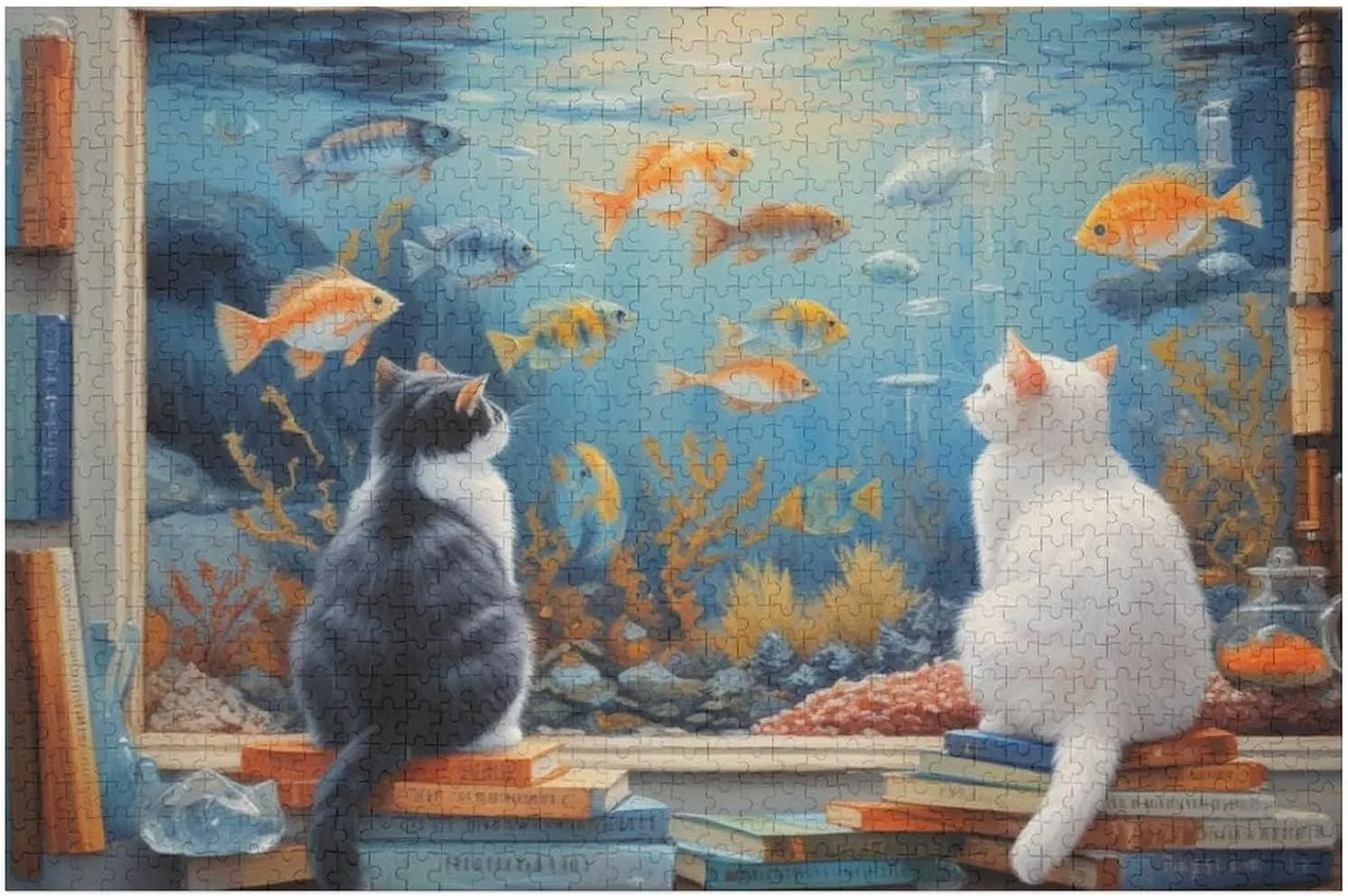 Cat and Fish 1000 Peice Unique Shaped Wooden Puzzle for Adults and Kids Birthday Gift Family Game Jigsaw Puzzle for Adults Kids