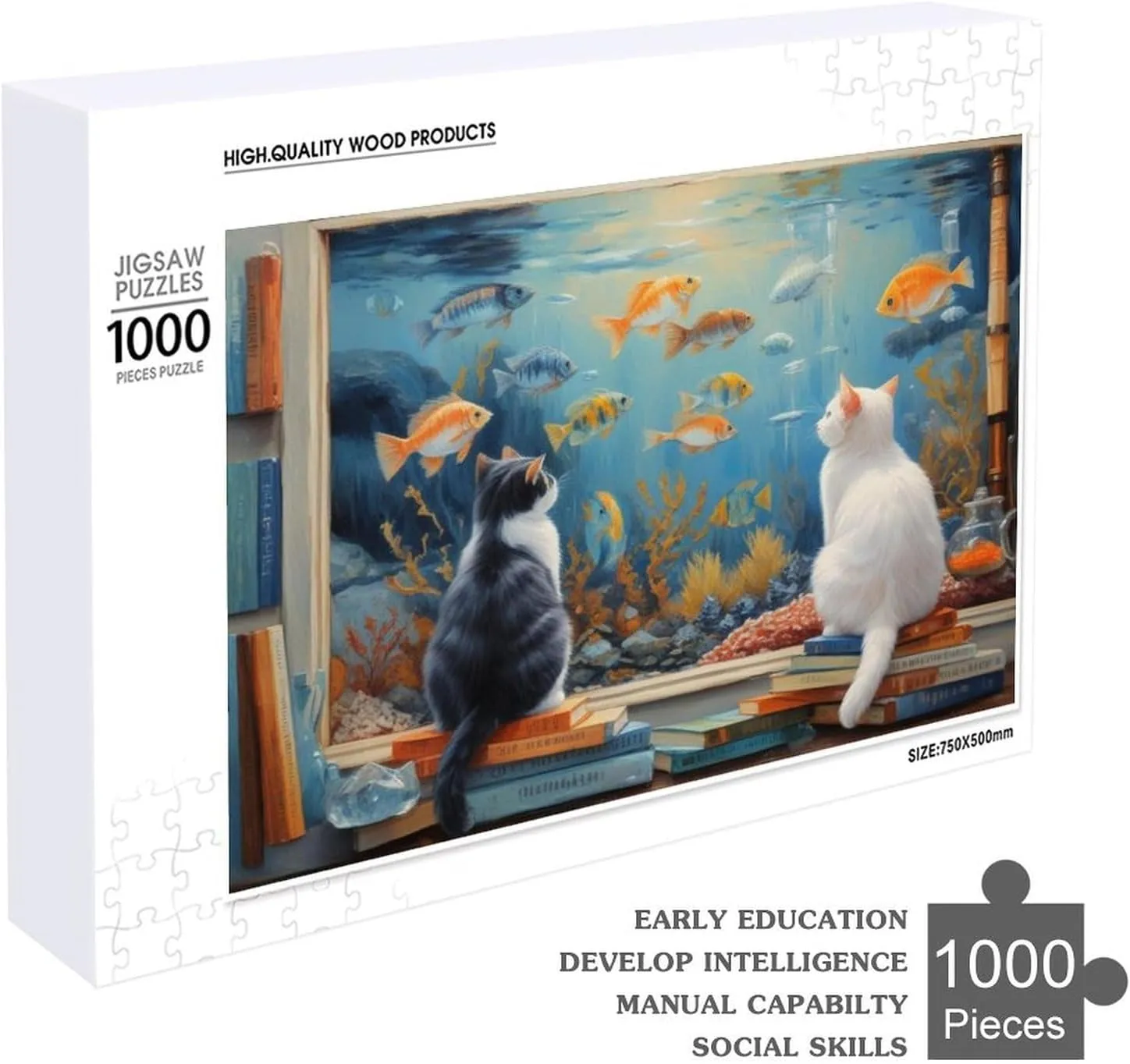 Cat and Fish 1000 Peice Unique Shaped Wooden Puzzle for Adults and Kids Birthday Gift Family Game Jigsaw Puzzle for Adults Kids