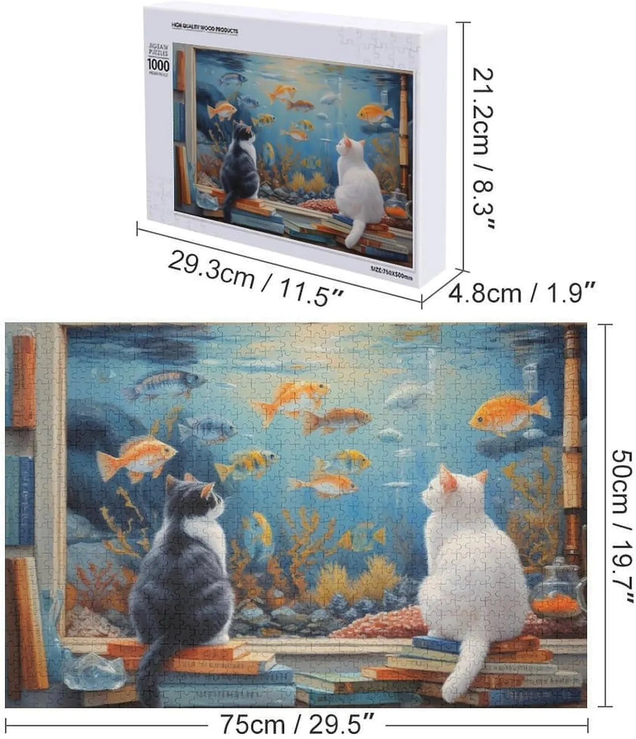 Cat and Fish 1000 Peice Unique Shaped Wooden Puzzle for Adults and Kids Birthday Gift Family Game Jigsaw Puzzle for Adults Kids