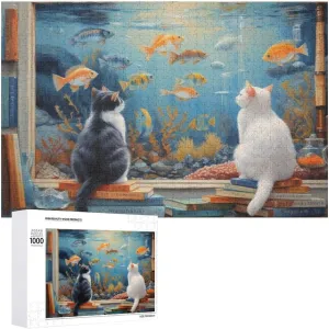 Cat and Fish 1000 Peice Unique Shaped Wooden Puzzle for Adults and Kids Birthday Gift Family Game Jigsaw Puzzle for Adults Kids