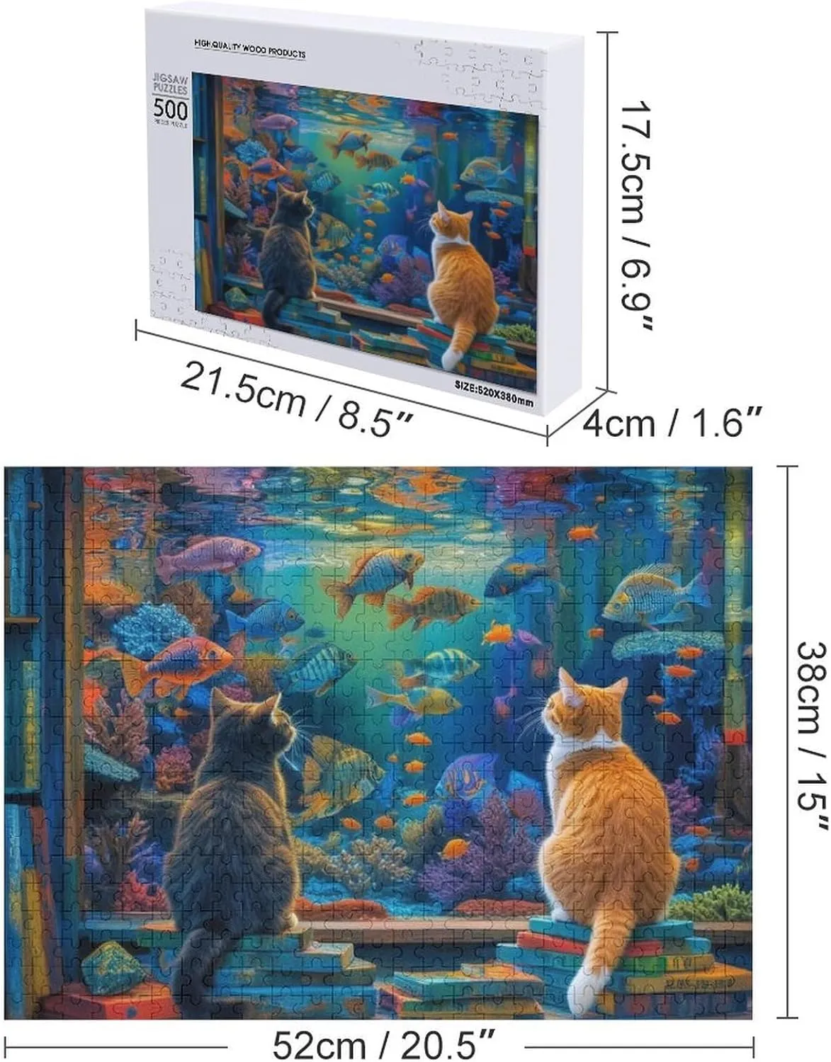 Cat and Fish Jigsaw Puzzle for Adults and Kids Challenging Puzzle Perfect for Game Nights 500 Piece Jigsaw Puzzle Gift for Family Wedding Graduation Friends